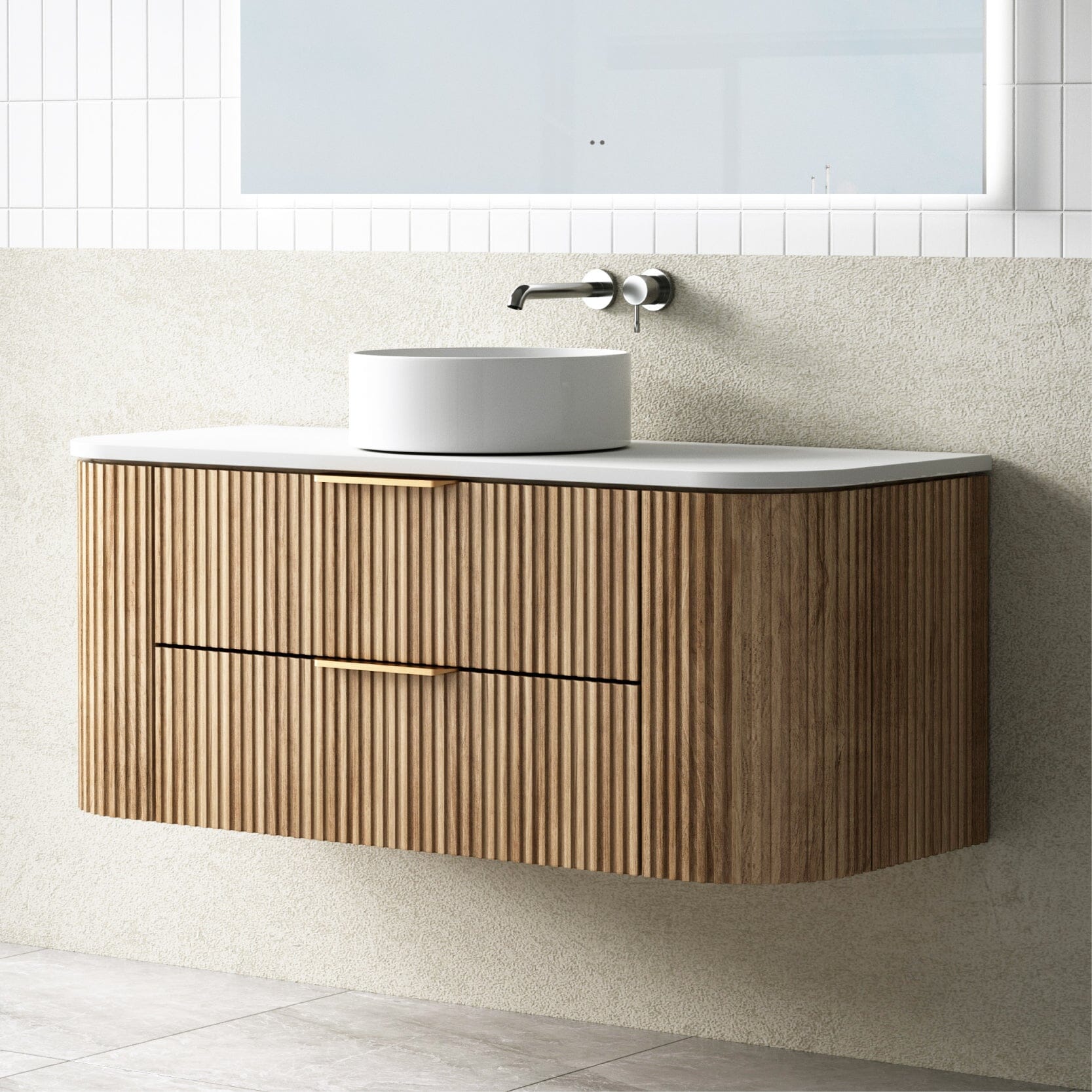 Curved Bathroom Vanity Unit Ingrain Curved Fluted Wall Hung Timber Curved Bathroom Vanity Unit Ingrain Curved Fluted Wall Hung Timber