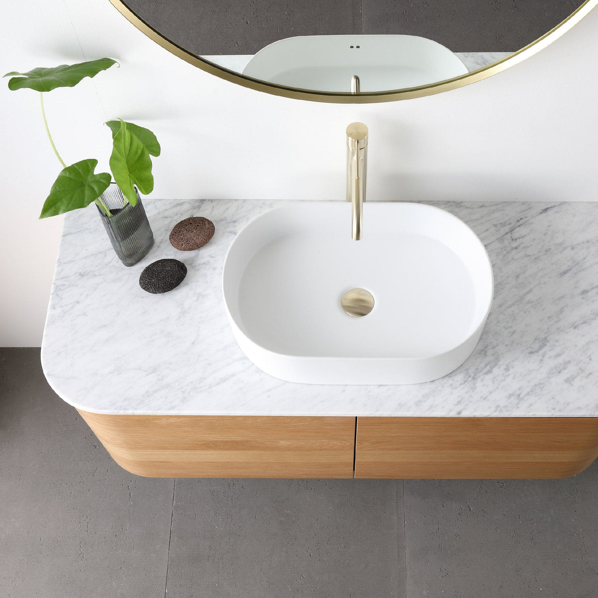 Halo 1200mm Curved Wall Hung Bathroom Vanity + Eira Stone Top Vanities Arova 