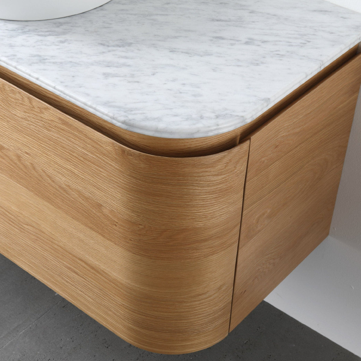 Halo 1200mm Curved Wall Hung Bathroom Vanity + Natural Carrara Marble Top Vanities Arova 