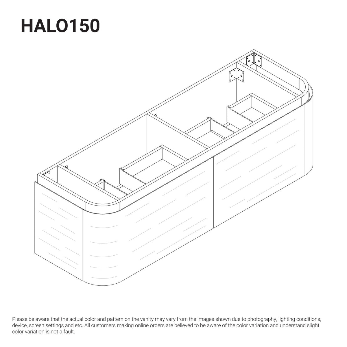 Halo 1500mm Curved Timber Wall Hung Bathroom Vanity Vanities Arova 