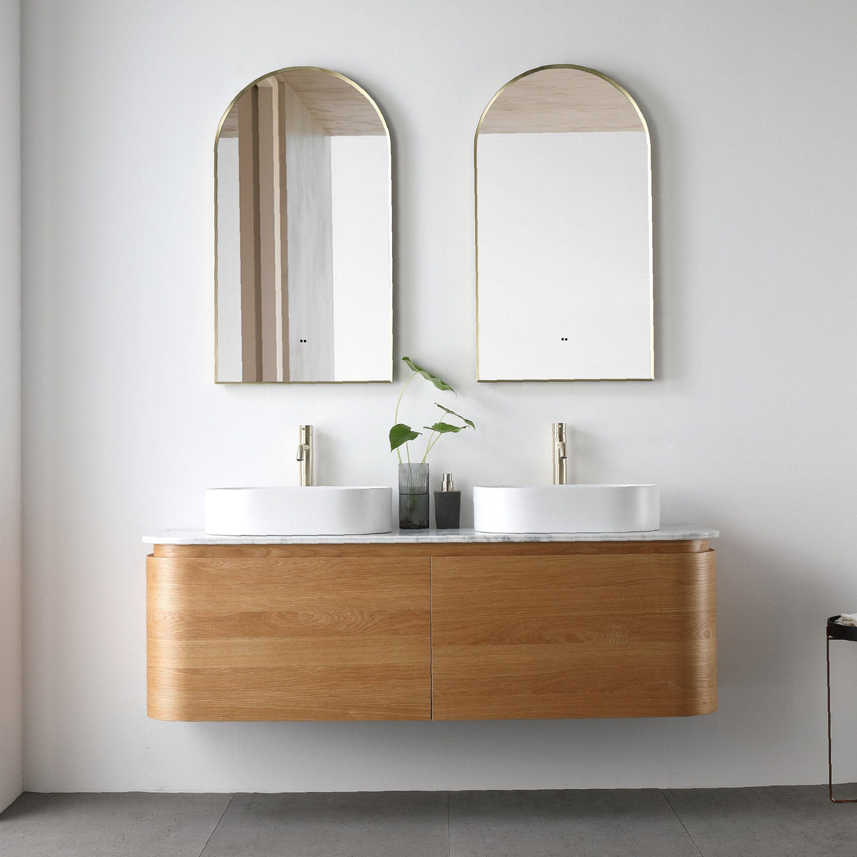 Halo 1500mm Curved Wall Hung Bathroom Vanity + Eira Stone Top Vanities Arova 