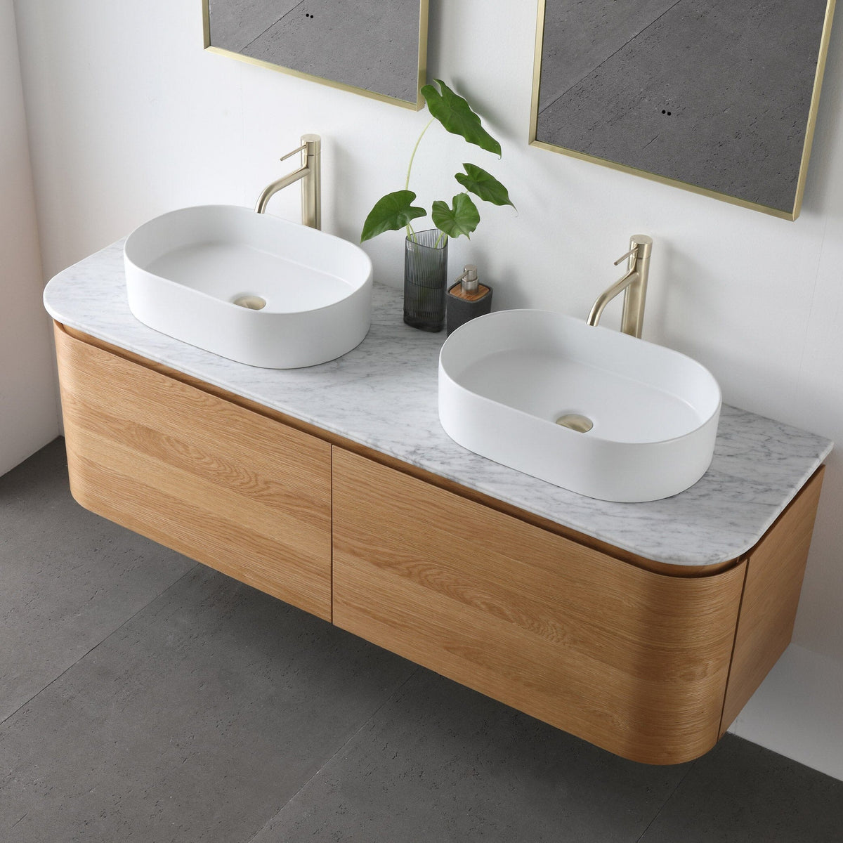 Halo 1500mm Curved Wall Hung Bathroom Vanity + Eira Stone Top Vanities Arova 