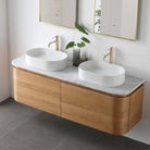Halo 1500mm Curved Wall Hung Bathroom Vanity + Natural Carrara Marble Top Vanities Arova 