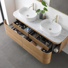 Halo 1500mm Curved Wall Hung Bathroom Vanity + Natural Carrara Marble Top Vanities Arova 
