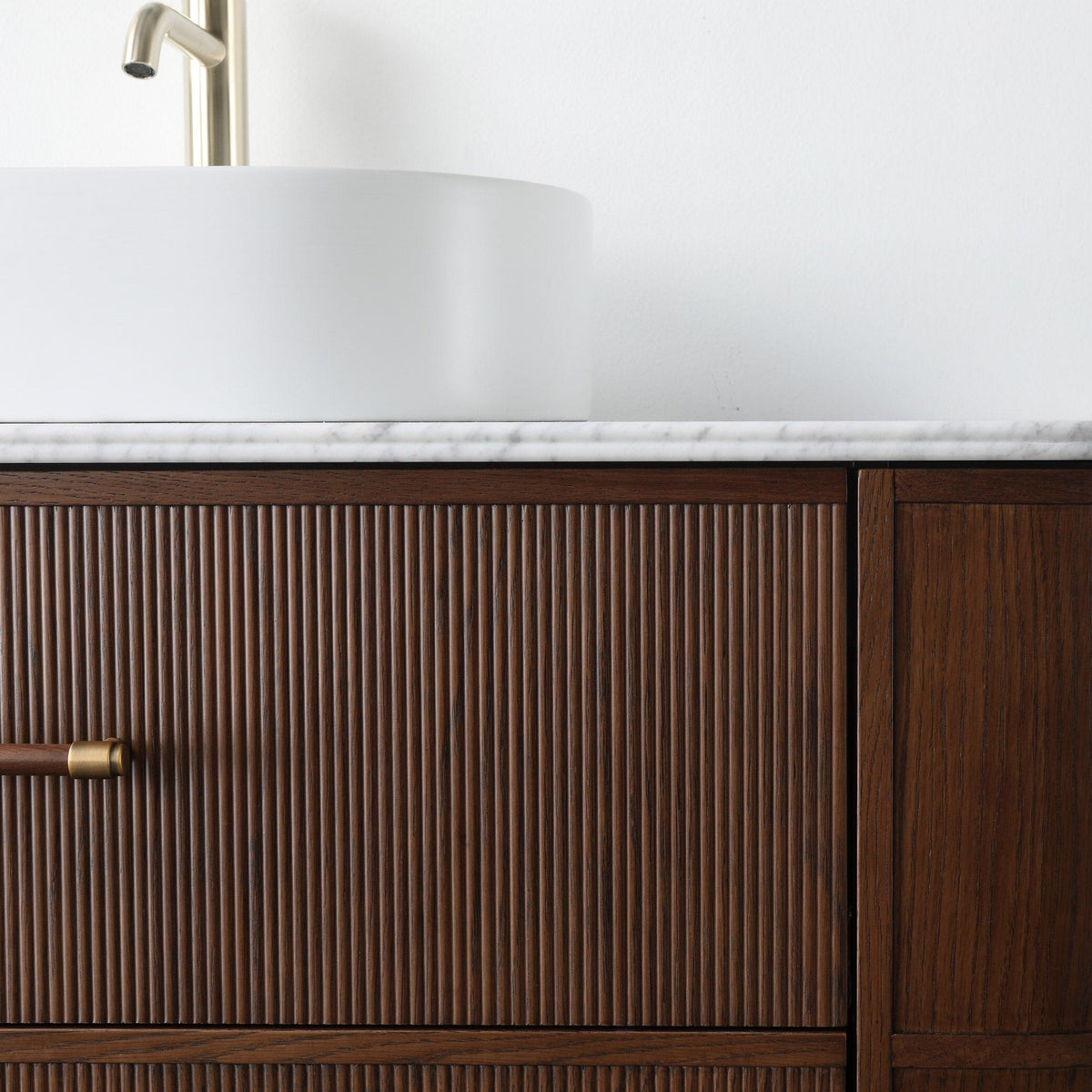 ICONA 1200mm Curved Fluted Wall Hung Bathroom Vanity Timber Veneer + Eira Stone Top Vanities Arova 