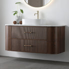ICONA 1200mm Curved Fluted Wall Hung Bathroom Vanity Timber Veneer + Eira Stone Top Vanities Arova 