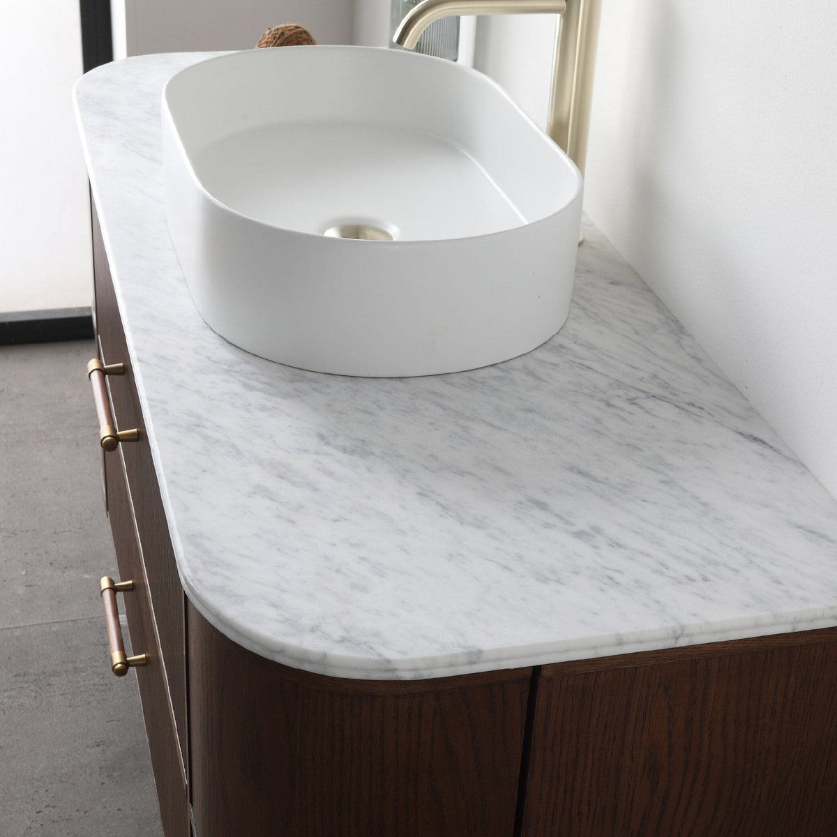 ICONA 1200mm Curved Fluted Wall Hung Bathroom Vanity Timber Veneer + Eira Stone Top Vanities Arova 