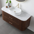 ICONA 1200mm Curved Fluted Wall Hung Bathroom Vanity Timber Veneer + Luxe Stone Top Vanities Arova 