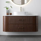 ICONA 1200mm Curved Fluted Wall Hung Bathroom Vanity Timber Veneer + Natural Carrara Marble Top Vanities Arova 