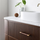 ICONA 1200mm Curved Fluted Wall Hung Bathroom Vanity Timber Veneer + Top Arova 