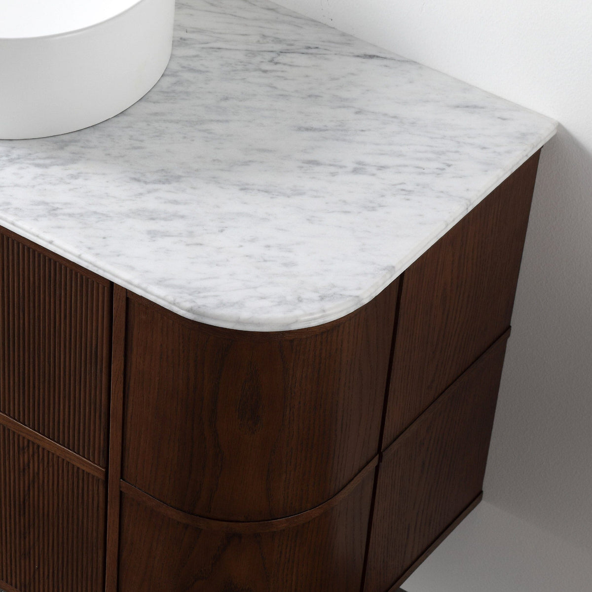 ICONA 1200mm Curved Fluted Wall Hung Bathroom Vanity Timber Veneer Vanities Arova 