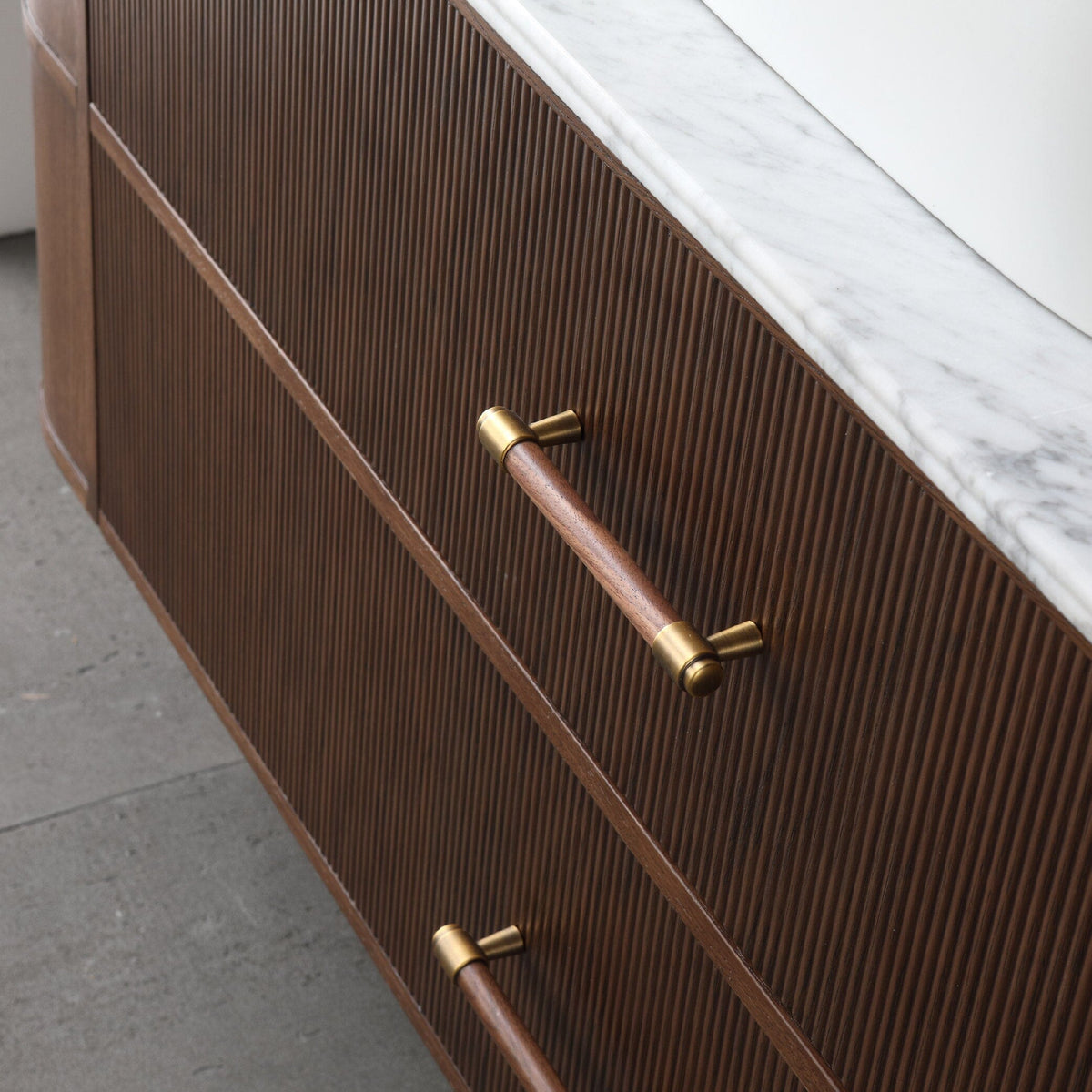 ICONA 1500mm Curved Fluted Wall Hung Bathroom Vanity Timber Veneer + Eira Stone Top Vanities Arova 
