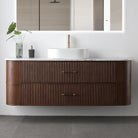 ICONA 1500mm Curved Fluted Wall Hung Bathroom Vanity Timber Veneer + Eira Stone Top Vanities Arova 