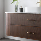 ICONA 1500mm Curved Fluted Wall Hung Bathroom Vanity Timber Veneer + Natural Carrara Marble Top Vanities Arova 