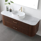 ICONA 1500mm Curved Fluted Wall Hung Bathroom Vanity Timber Veneer + Natural Carrara Marble Top Vanities Arova 