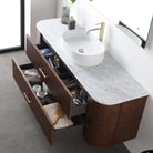ICONA 1500mm Curved Fluted Wall Hung Bathroom Vanity Timber Veneer + Natural Carrara Marble Top Vanities Arova 