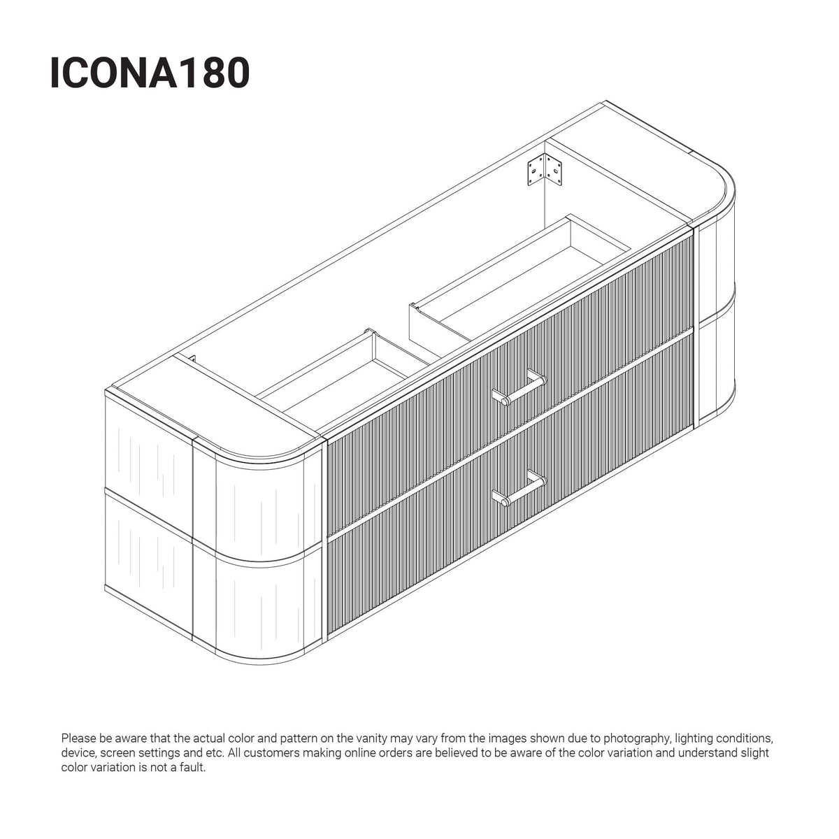 ICONA 1500mm Curved Fluted Wall Hung Bathroom Vanity Timber Veneer + Top Arova 