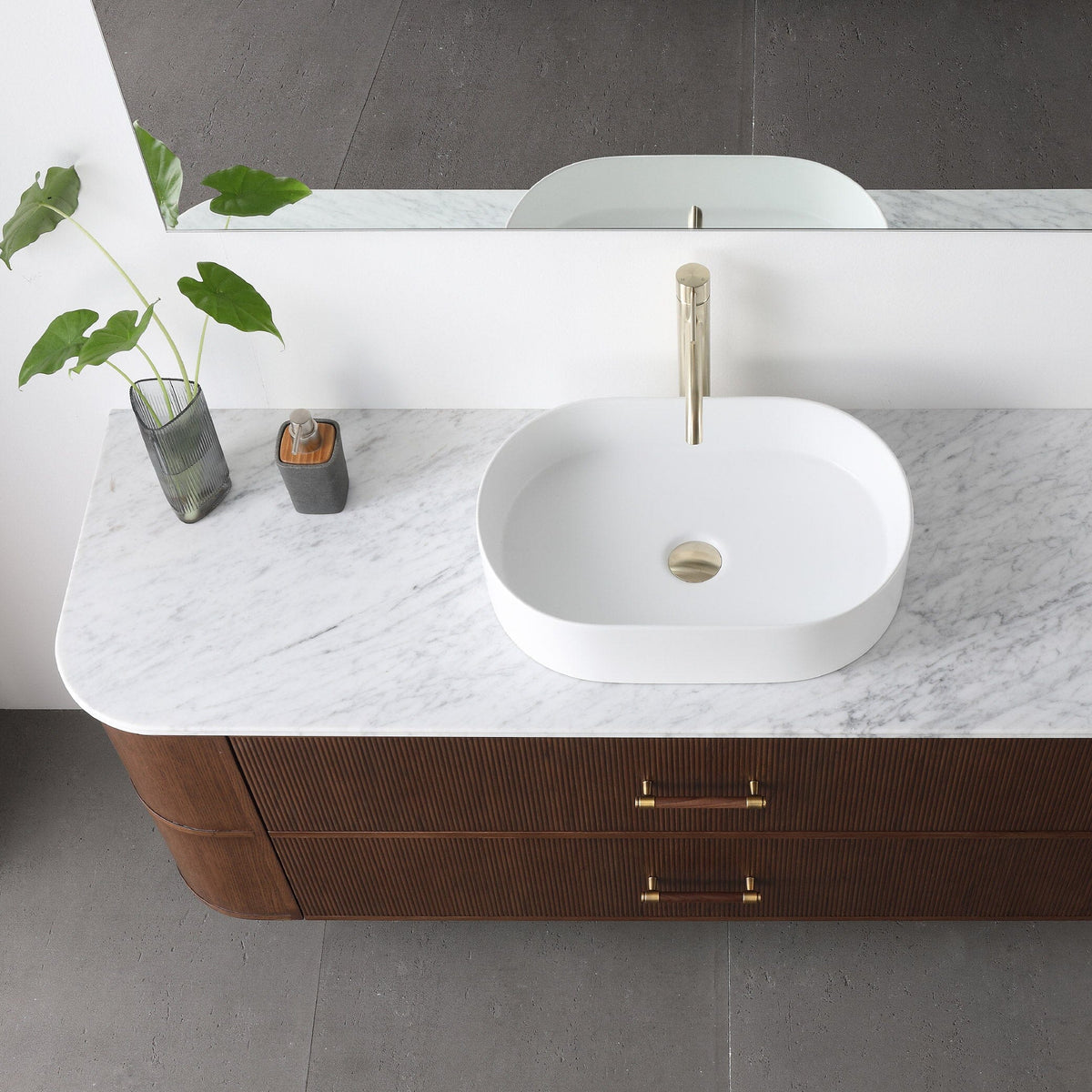 ICONA 1500mm Curved Fluted Wall Hung Bathroom Vanity Timber Veneer Vanities Arova 