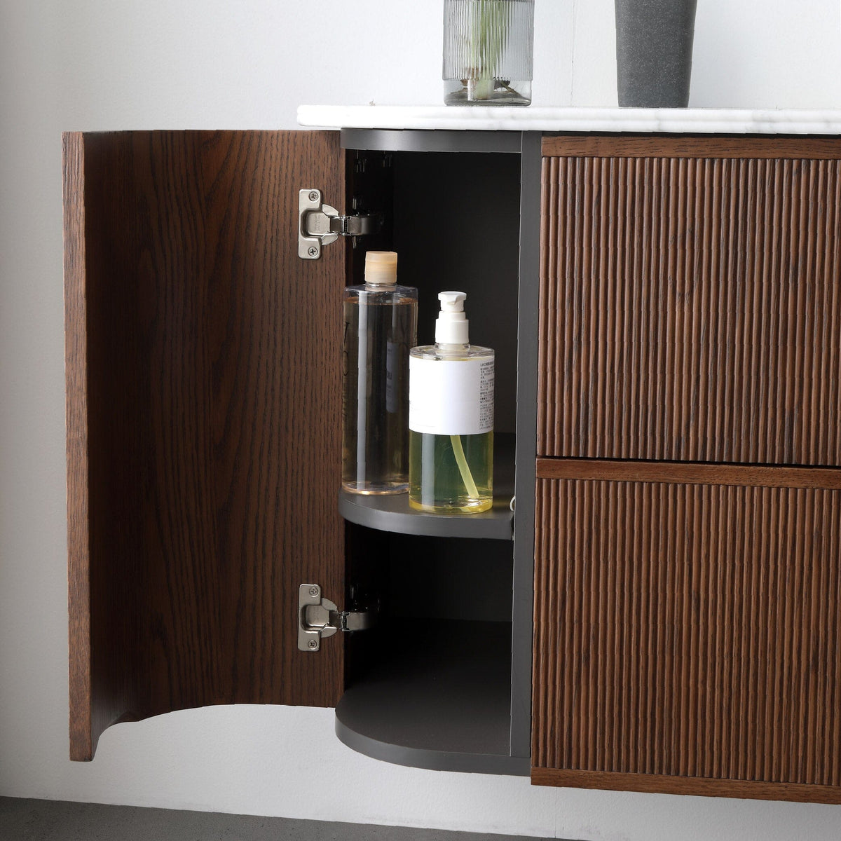 ICONA 1500mm Curved Fluted Wall Hung Bathroom Vanity Timber Veneer Vanities Arova 