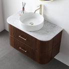 ICONA 900mm Curved Fluted Wall Hung Bathroom Vanity Timber Veneer + Eira Stone Top Vanities Arova 
