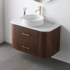 ICONA 900mm Curved Fluted Wall Hung Bathroom Vanity Timber Veneer + Luxe Stone Top Vanities Arova 