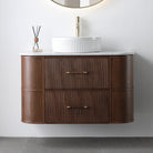 ICONA 900mm Curved Fluted Wall Hung Bathroom Vanity Timber Veneer + Luxe Stone Top Vanities Arova 