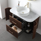ICONA 900mm Curved Fluted Wall Hung Bathroom Vanity Timber Veneer + Natural Carrara Marble Top Vanities Arova 