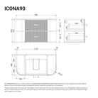 ICONA 900mm Curved Fluted Wall Hung Bathroom Vanity Timber Veneer + Top Arova 