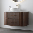 ICONA 900mm Curved Fluted Wall Hung Bathroom Vanity Timber Veneer Vanities Arova 