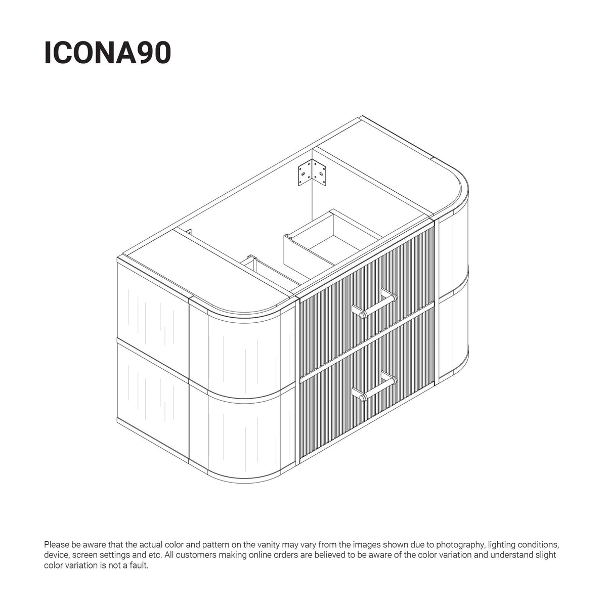 ICONA 900mm Curved Fluted Wall Hung Bathroom Vanity Timber Veneer Vanities Arova 