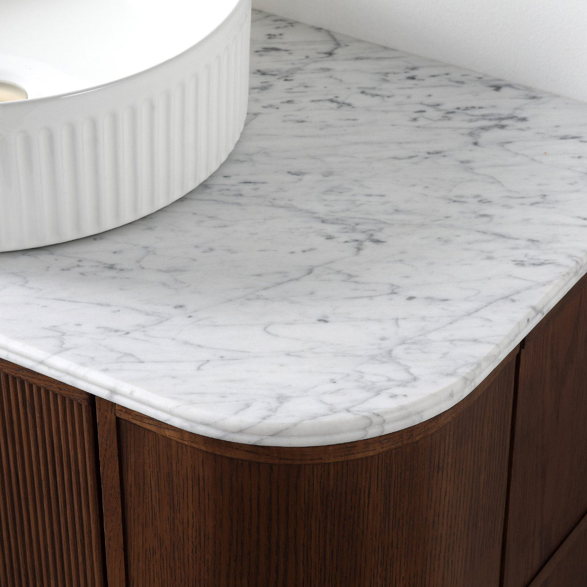 ICONA 900mm Curved Fluted Wall Hung Bathroom Vanity Timber Veneer Vanities Arova 