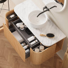 KODI 1200mm Curved Fluted Timber Veneer Wall Hung Bathroom Vanity + Top Arova 