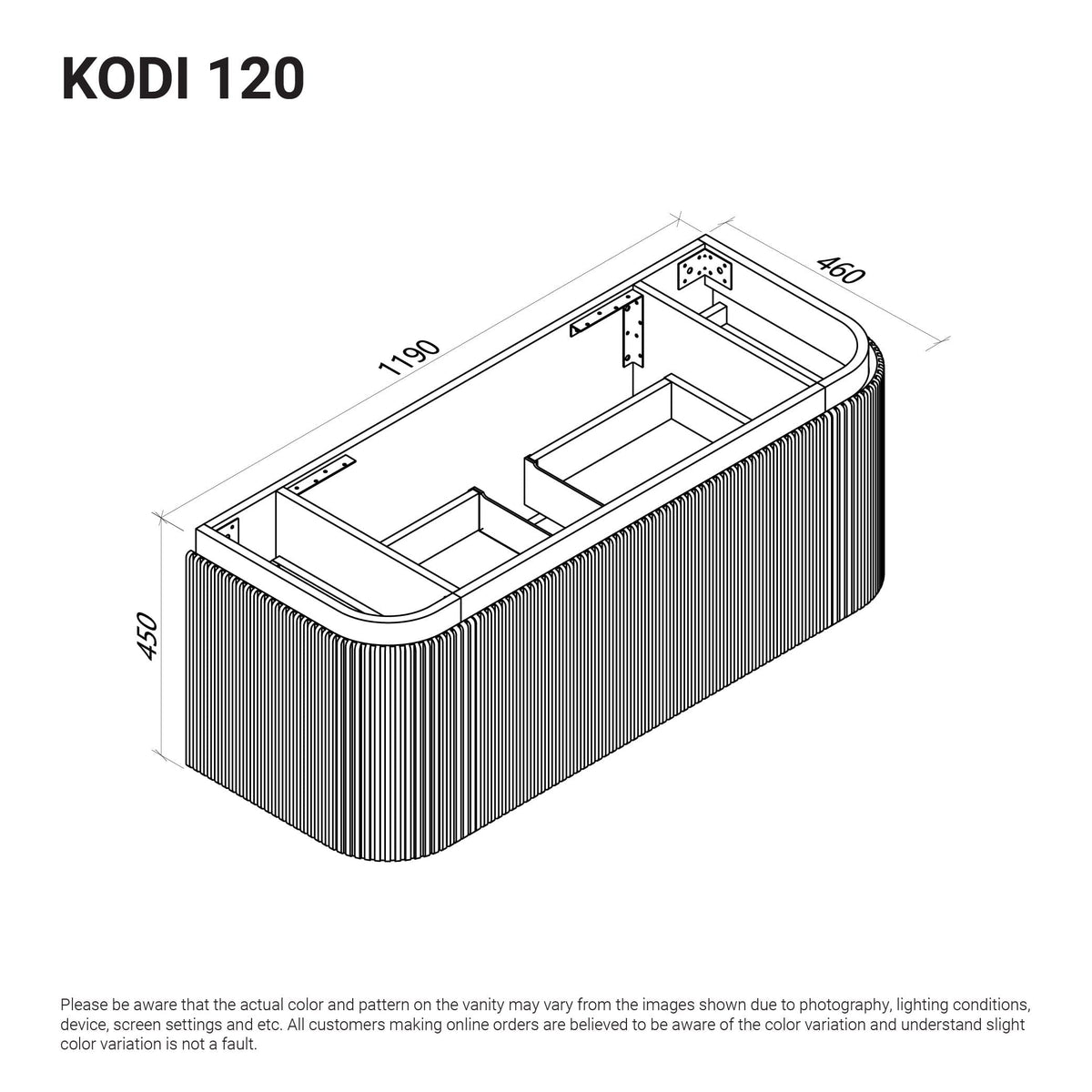 KODI 1200mm Curved Fluted Timber Veneer Wall Hung Bathroom Vanity Vanities Arova 