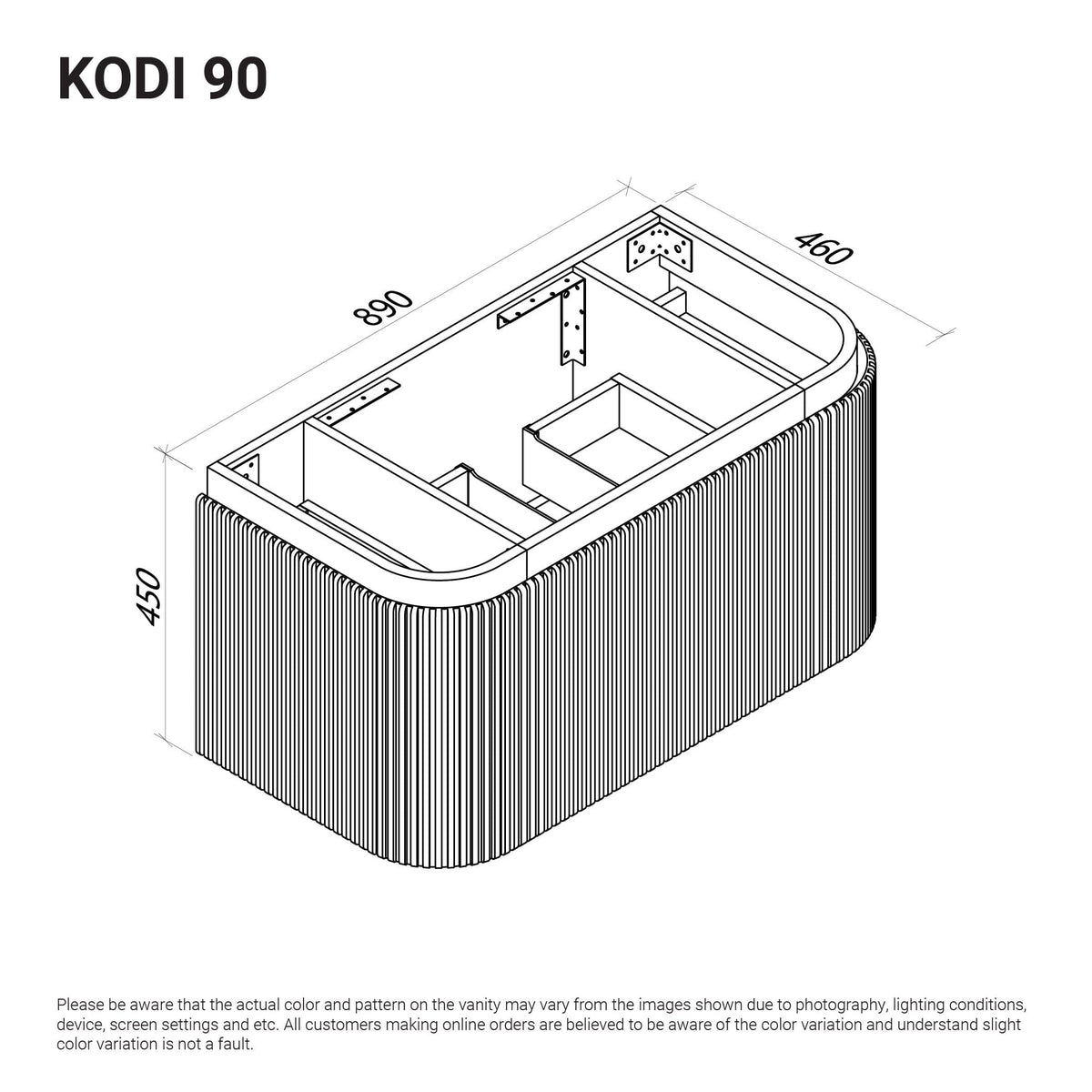 KODI 900mm Curved Fluted Timber Veneer Wall Hung Bathroom Vanity + Eira Stone Top Vanities Arova 