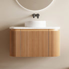 KODI 900mm Curved Fluted Timber Veneer Wall Hung Bathroom Vanity + Luxe Stone Top Vanities Arova 