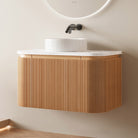 KODI 900mm Curved Fluted Timber Veneer Wall Hung Bathroom Vanity + Natural Carrara Marble Top Vanities Arova 