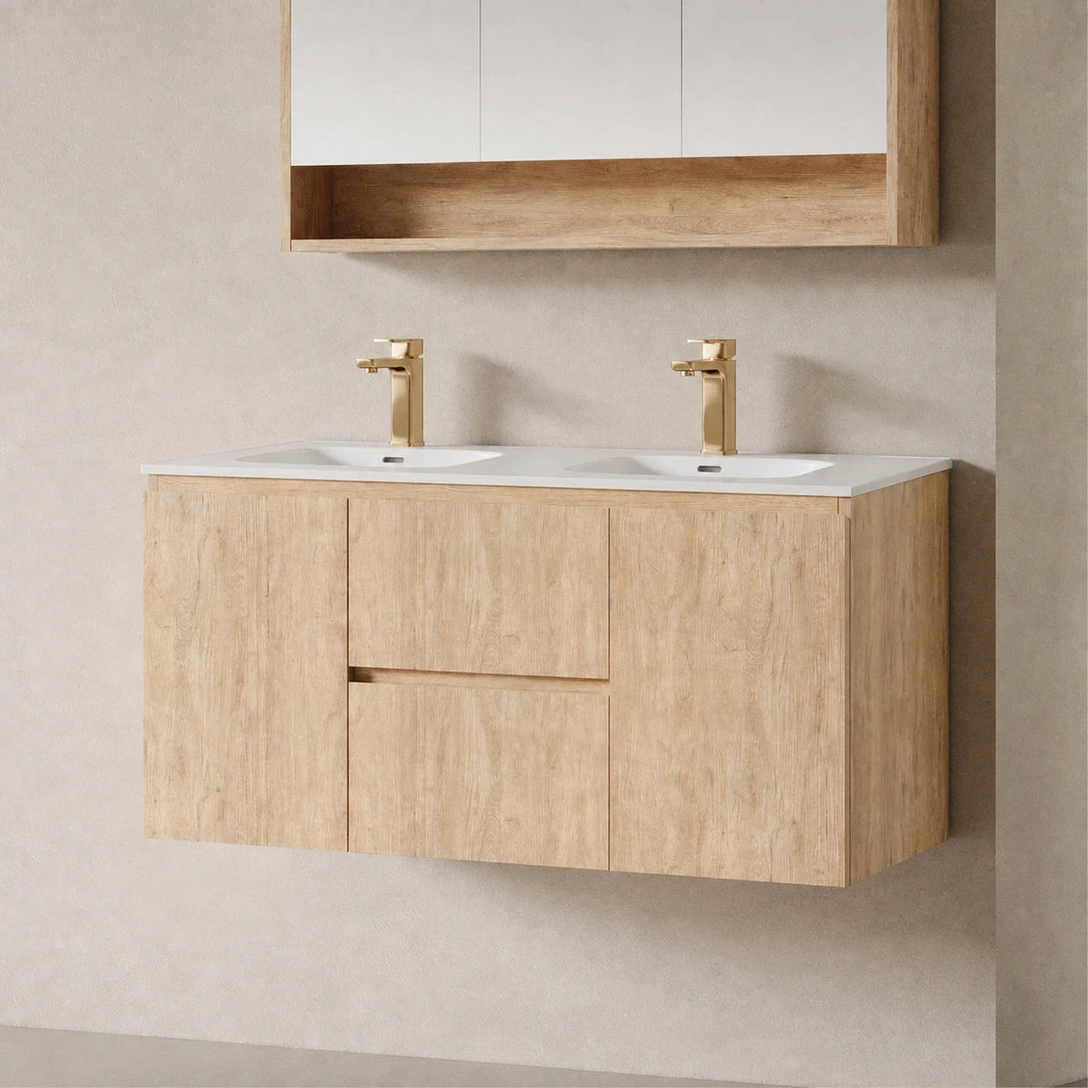 Lorne 1200mm Freestanding Bathroom Vanity + Ceramic Top Double Bowl Arova 