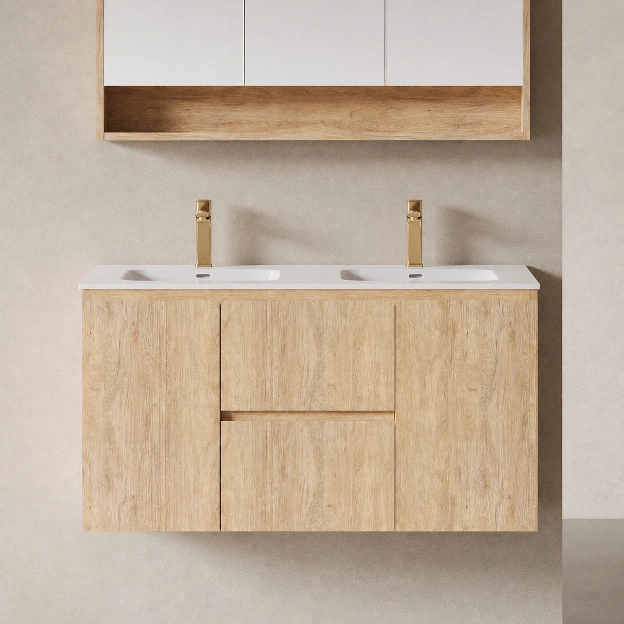Lorne 1200mm Freestanding Bathroom Vanity + Ceramic Top Double Bowl Arova 