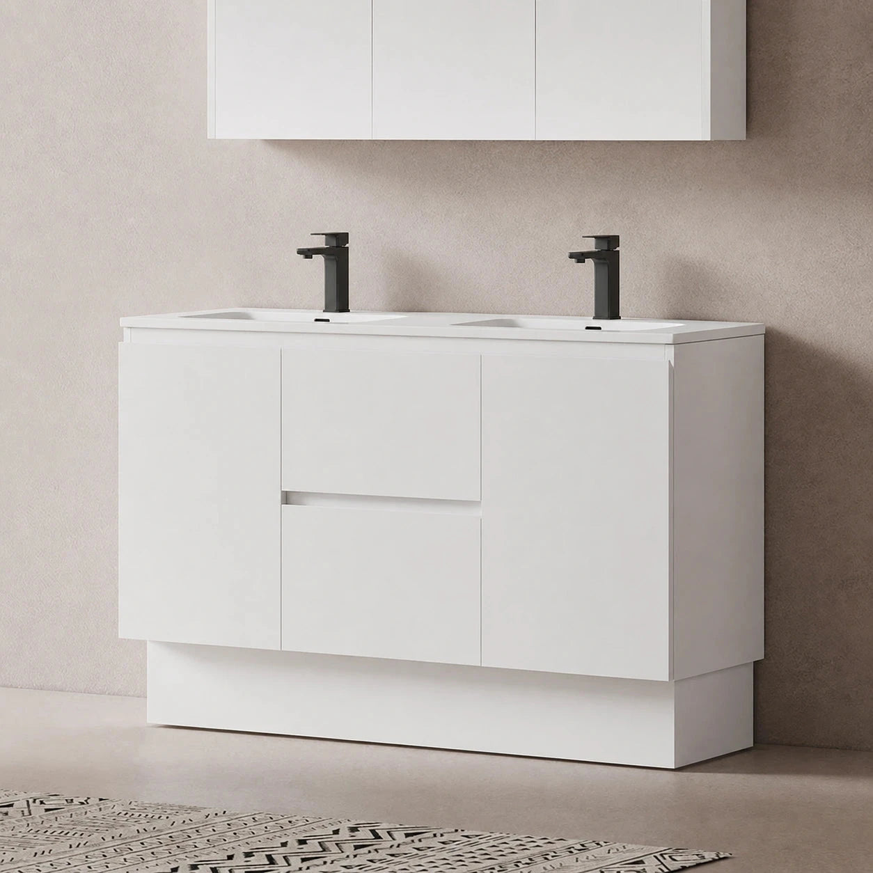 Lucia 1200mm Freestanding Bathroom Vanity + Double Bowl Ceramic Top Arova 