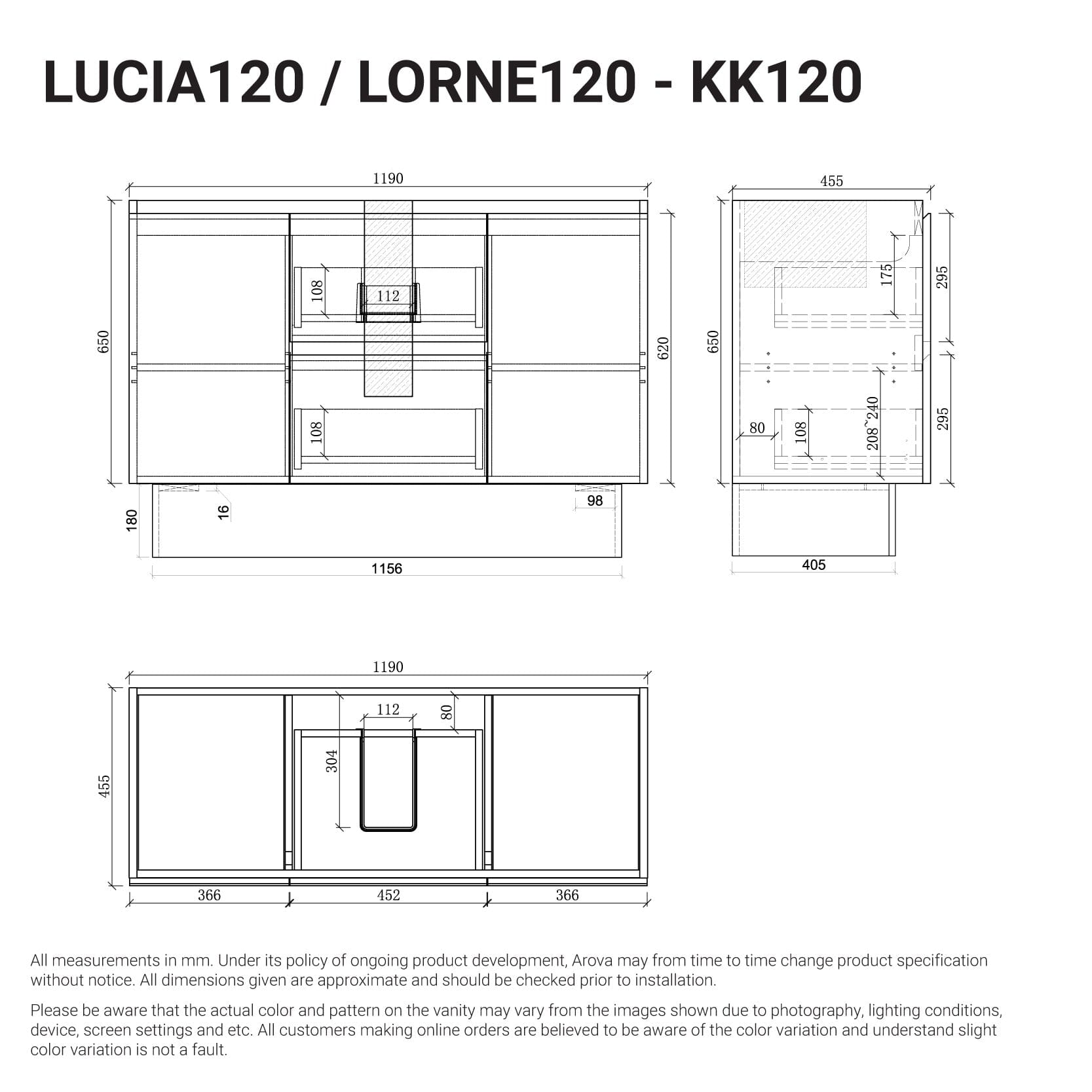 Lucia 1200mm Freestanding Bathroom Vanity Matte White Arova 