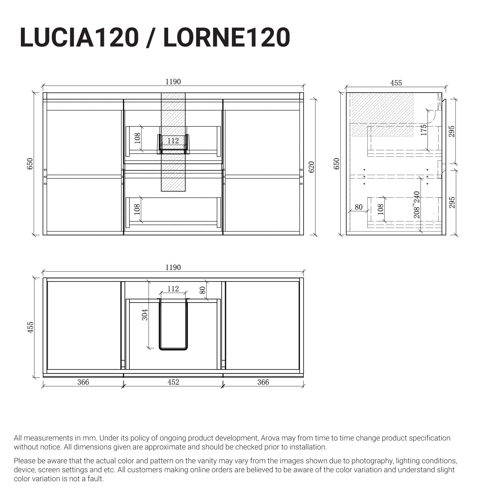 Lucia 1200mm Wall Hung Bathroom Vanity Matte White Vanities Arova 