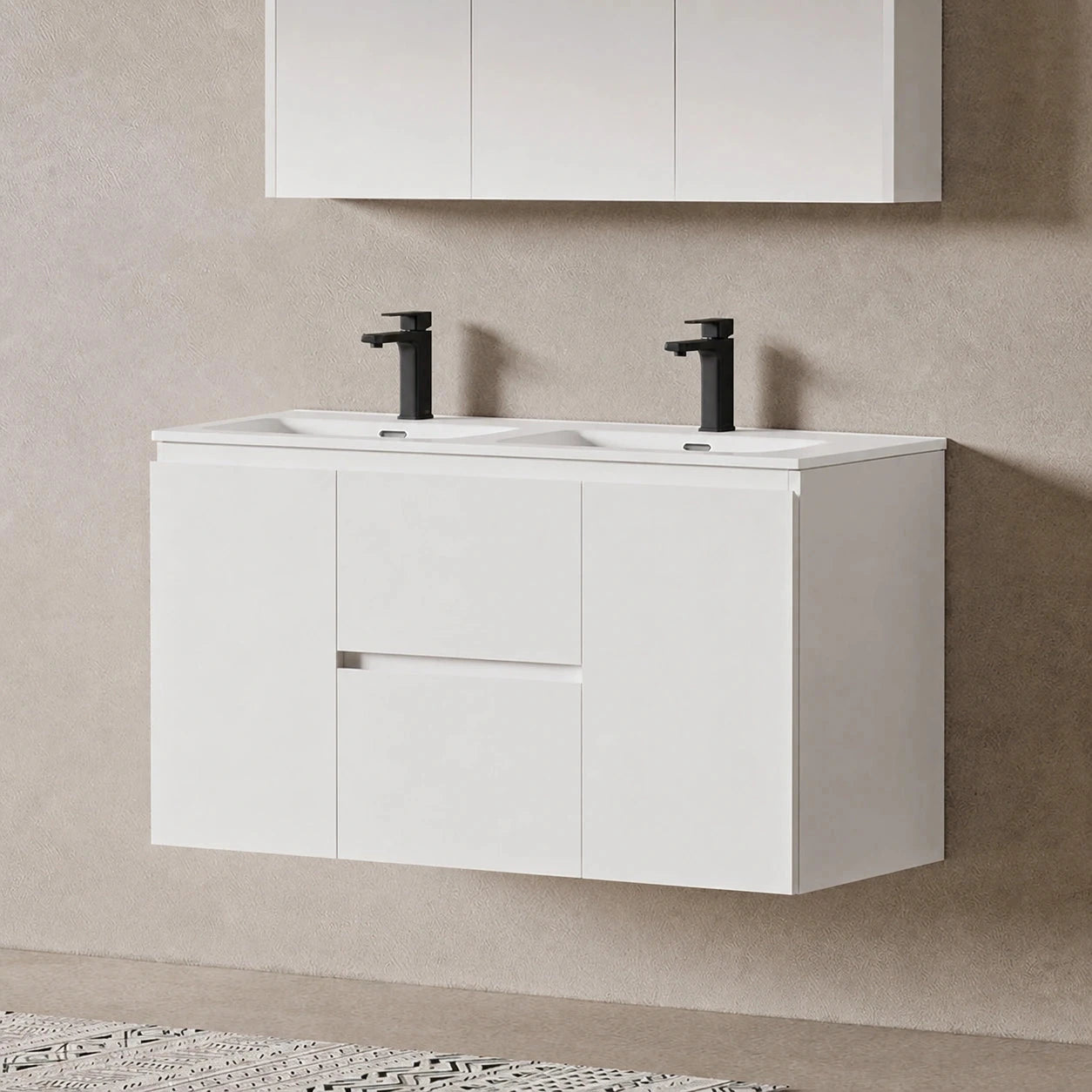 Lucia 1200mm Wall Hung Vanity + Double Bowl Ceramic Top Arova 