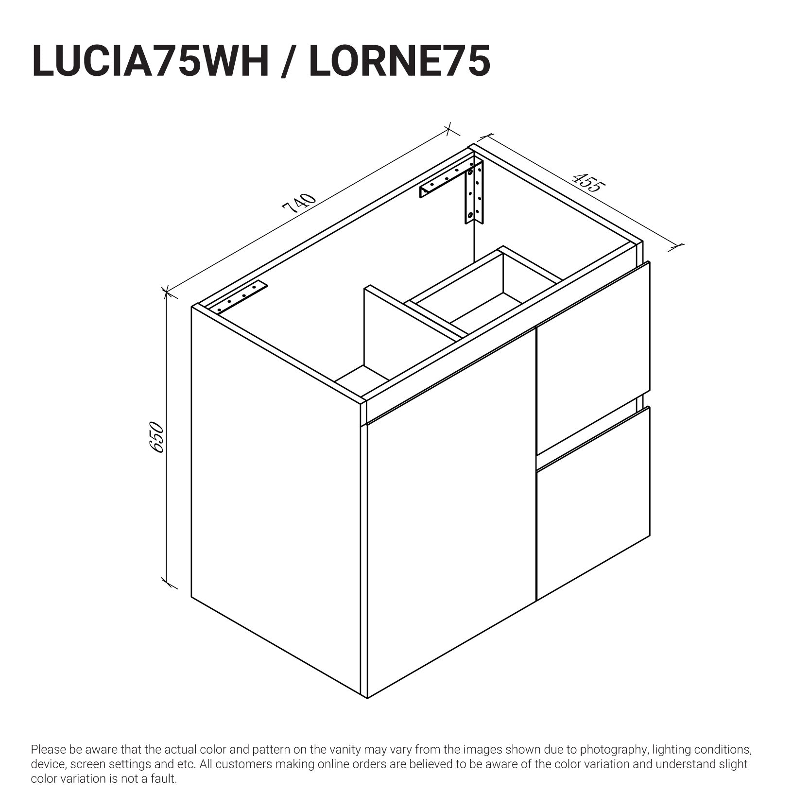 Lucia 750mm Wall Hung Bathroom Vanity Matte White Vanities Arova 