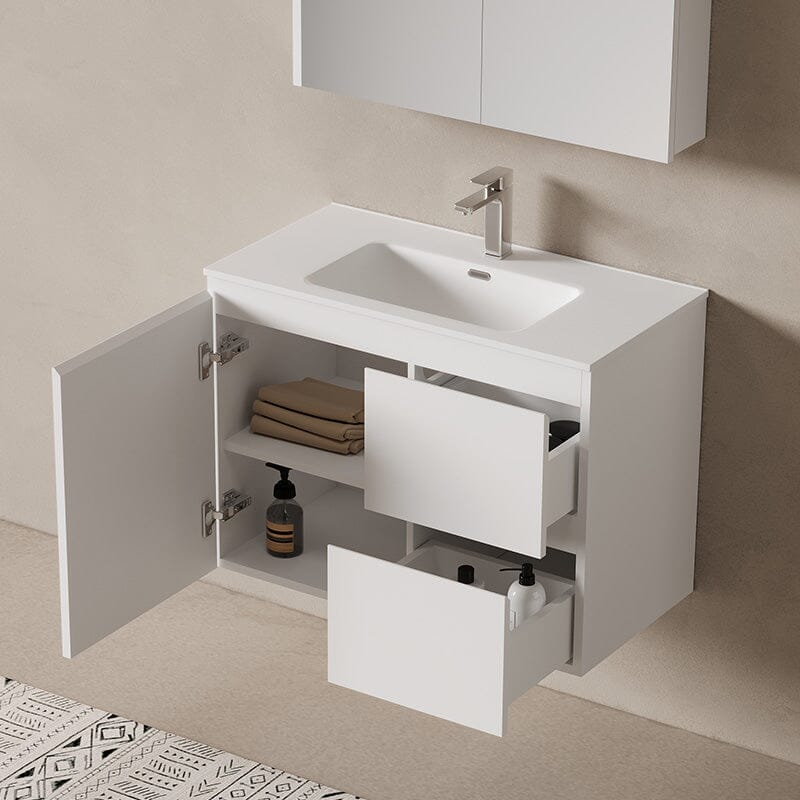 Lucia 900mm Wall Hung Bathroom Vanity Matte White Vanities Arova 