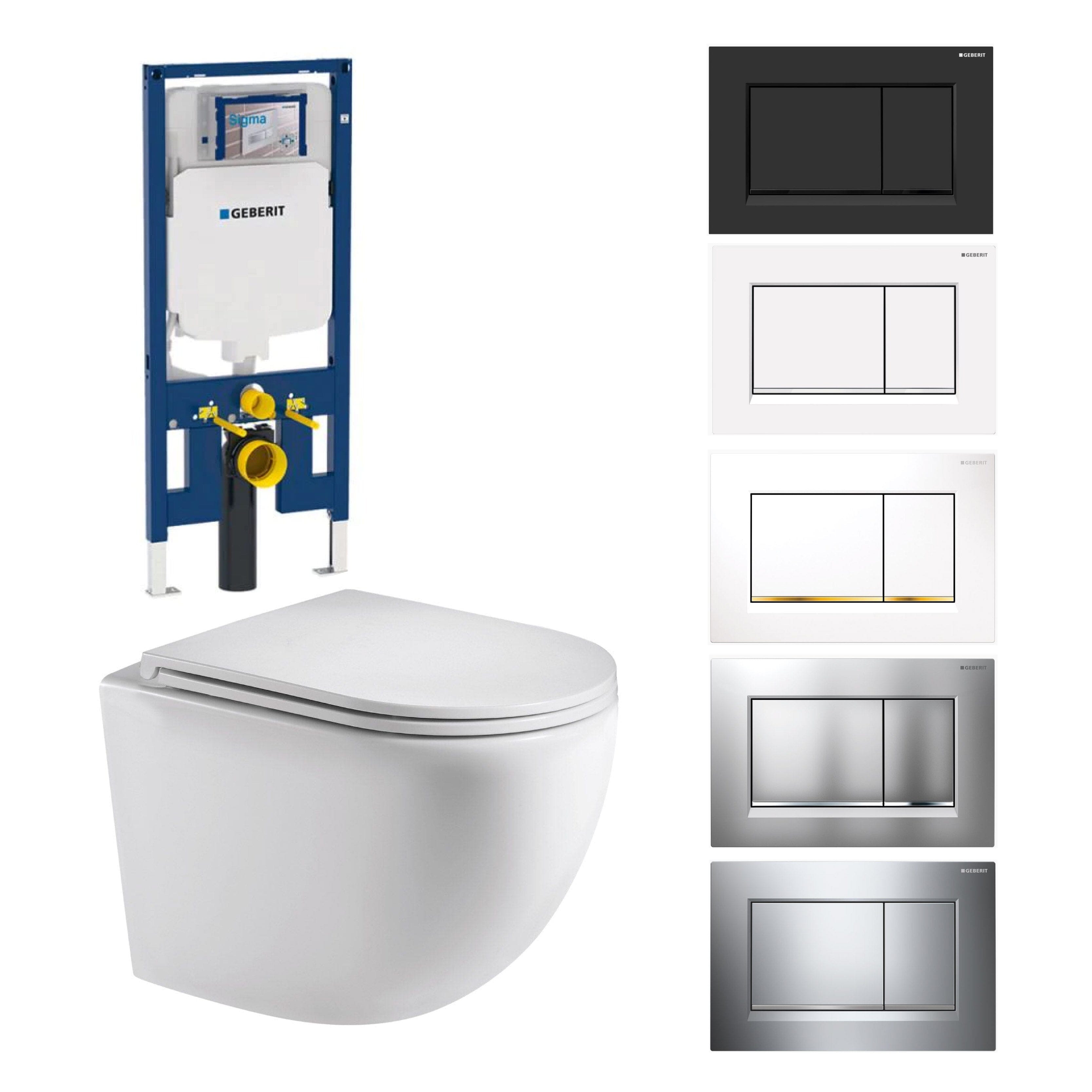 Max49 Rimless Tornado Wall Hung Toilet Package - Geberit Sigma 8 Duofix In Wall Cistern & Square Button Toilets Arova