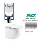 Max49 Rimless Tornado Wall Hung Toilet Package - R&T Cistern & ABS Square Button Arova Max49 Wall Hung Toilet Pan CST003 - R&T In Wall Toilet Cistern Chrome