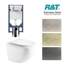 Max49 Rimless Tornado Wall Hung Toilet Package - R&T Cistern & Stainless Steel Button Arova 