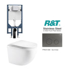 Max49 Rimless Tornado Wall Hung Toilet Package - R&T Cistern & Stainless Steel Button Arova Max49 Wall Hung Toilet Pan CST003 - R&T In Wall Toilet Cistern Gunmetal