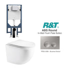 Max49 Wall Hung Rimless Tornado Toilet Package - R&T Cistern & ABS Round Button Arova Max49 Wall Hung Toilet Pan CST003 - R&T In Wall Toilet Cistern Brushed Nickel
