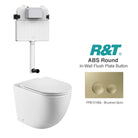 Max57 Rimless Tornado Toilet Package - R&T Cistern & ABS Round Button Arova Max57 CST001 - R&T In Wall Toilet Cistern Brushed Gold